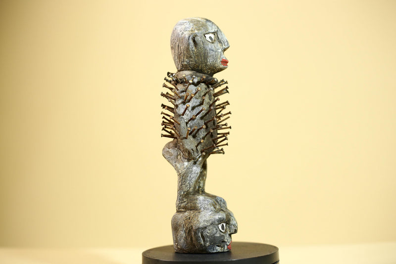 African Nail Fetish Statue Congo Carved Wood Tribal Ritual Art Decor-G5871
