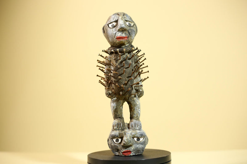 African Nail Fetish Statue Congo Carved Wood Tribal Ritual Art Decor-G5871