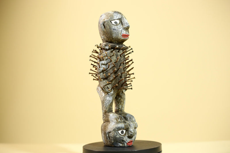 African Nail Fetish Statue Congo Carved Wood Tribal Ritual Art Decor-G5871