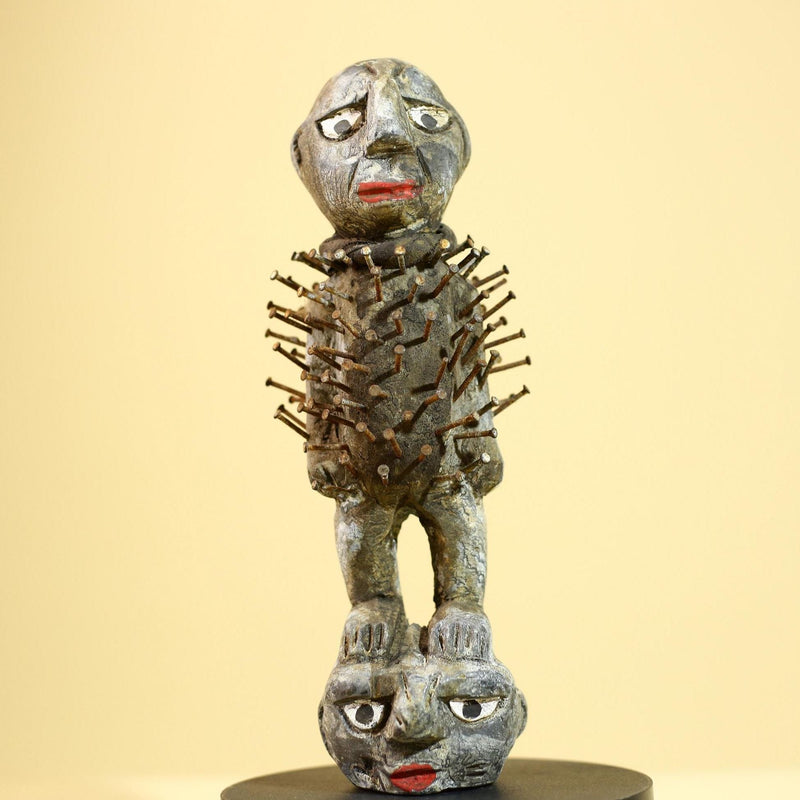 African Nail Fetish Statue Congo Carved Wood Tribal Ritual Art Decor-G5871
