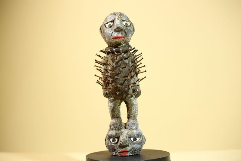 African Nail Fetish Statue Congo Carved Wood Tribal Ritual Art Decor-G5871
