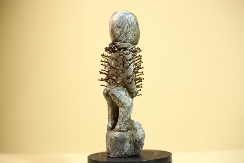 African Nail Fetish Statue Congo Carved Wood Tribal Ritual Art Decor-G5871