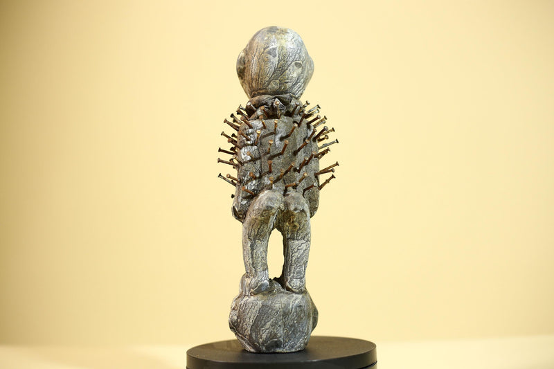 African Nail Fetish Statue Congo Carved Wood Tribal Ritual Art Decor-G5871