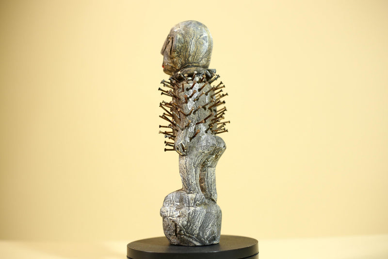 African Nail Fetish Statue Congo Carved Wood Tribal Ritual Art Decor-G5871