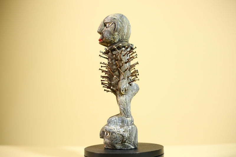 African Nail Fetish Statue Congo Carved Wood Tribal Ritual Art Decor-G5871
