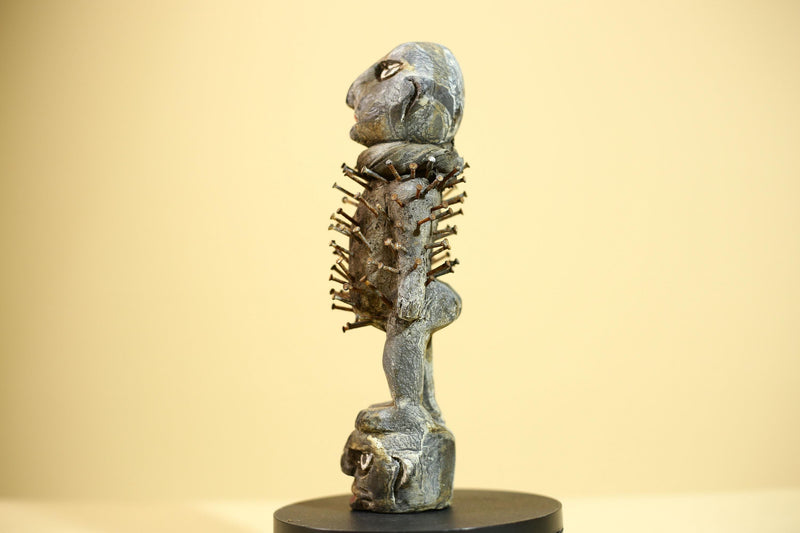 African Nail Fetish Statue Congo Tribal Wood Ritual Figure Art Decor-G5872