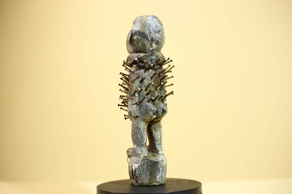 African Nail Fetish Statue Congo Tribal Wood Ritual Figure Art Decor-G5872