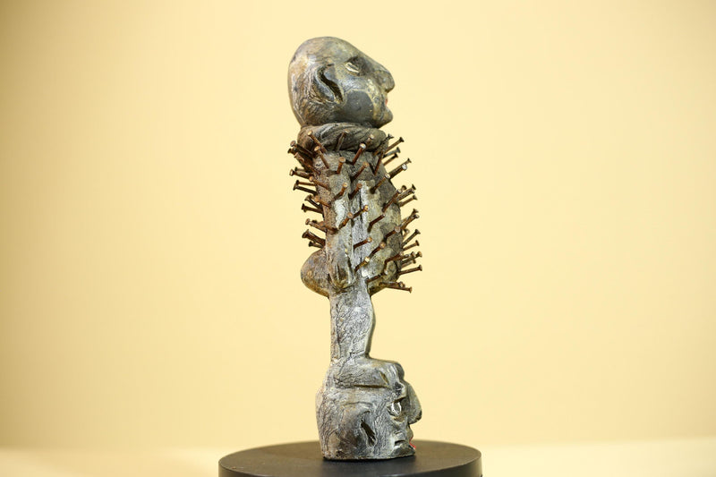 African Nail Fetish Statue Congo Tribal Wood Ritual Figure Art Decor-G5872