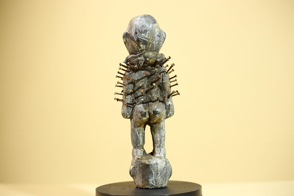 African Nail Fetish Statue Congo Tribal Wood Ritual Figure Art Decor-G5872