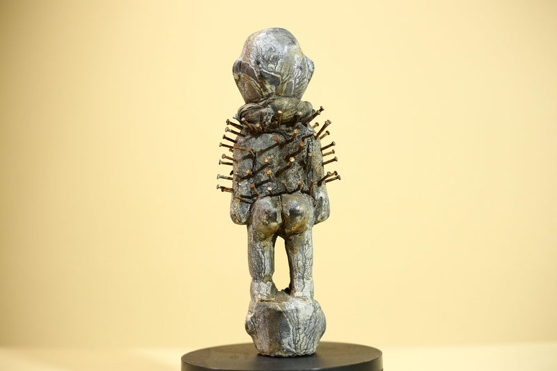 African Nail Fetish Statue Congo Tribal Wood Ritual Figure Art Decor-G5872