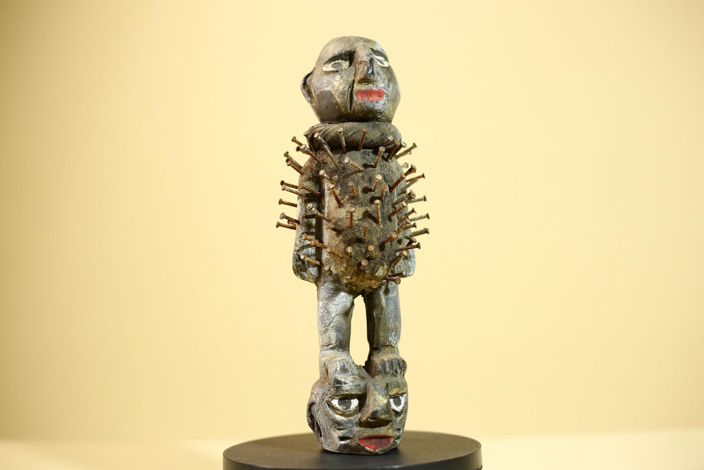African Nail Fetish Statue Congo Tribal Wood Ritual Figure Art Decor-G5872