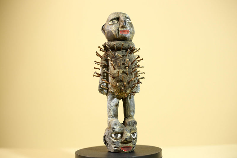 African Nail Fetish Statue Congo Tribal Wood Ritual Figure Art Decor-G5872