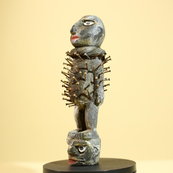 African Nail Fetish Statue Congo Tribal Wood Ritual Figure Art Decor-G5872