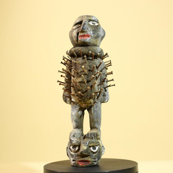African Nail Fetish Statue Congo Tribal Wood Ritual Figure Art Decor-G5872