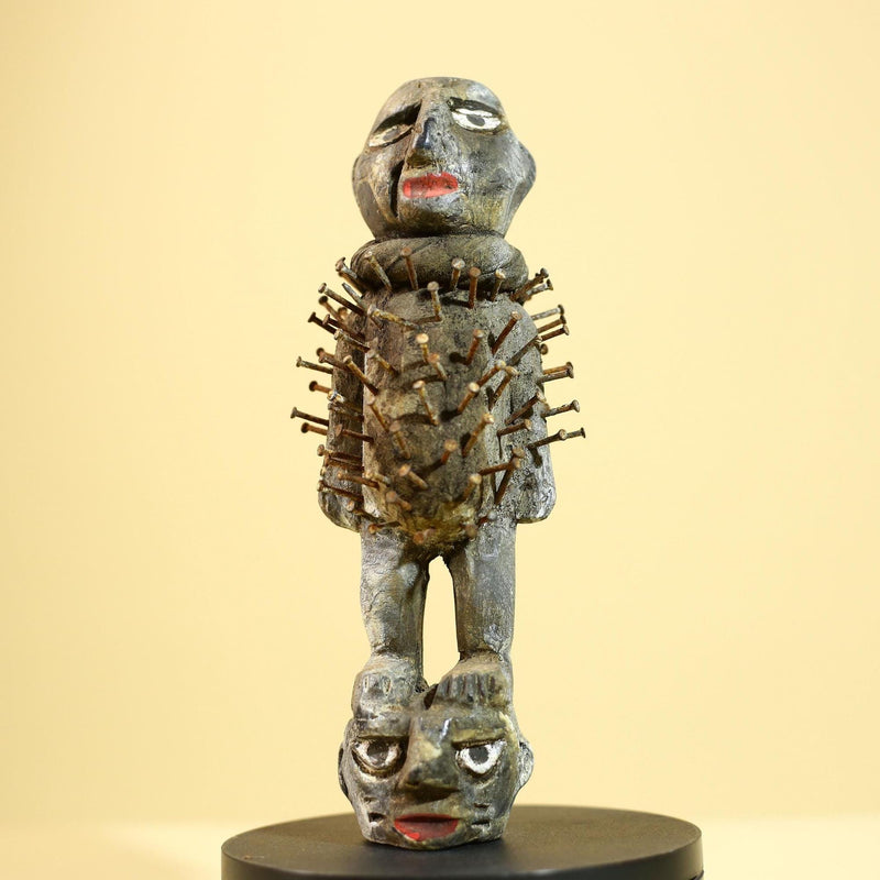 African Nail Fetish Statue Congo Tribal Wood Ritual Figure Art Decor-G5872