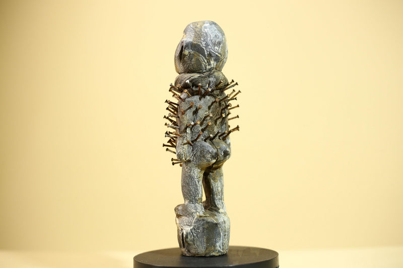 African Nail Fetish Statue Congo Tribal Wood Ritual Figure Art Decor-G5872
