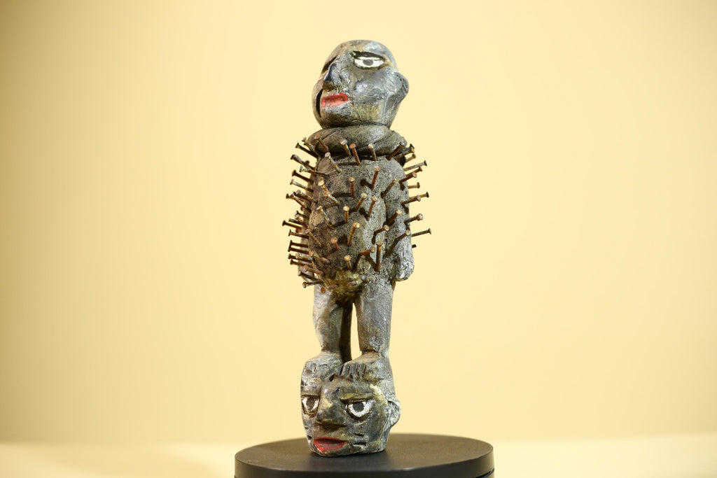 African Nail Fetish Statue Congo Tribal Wood Ritual Figure Art Decor-G5872