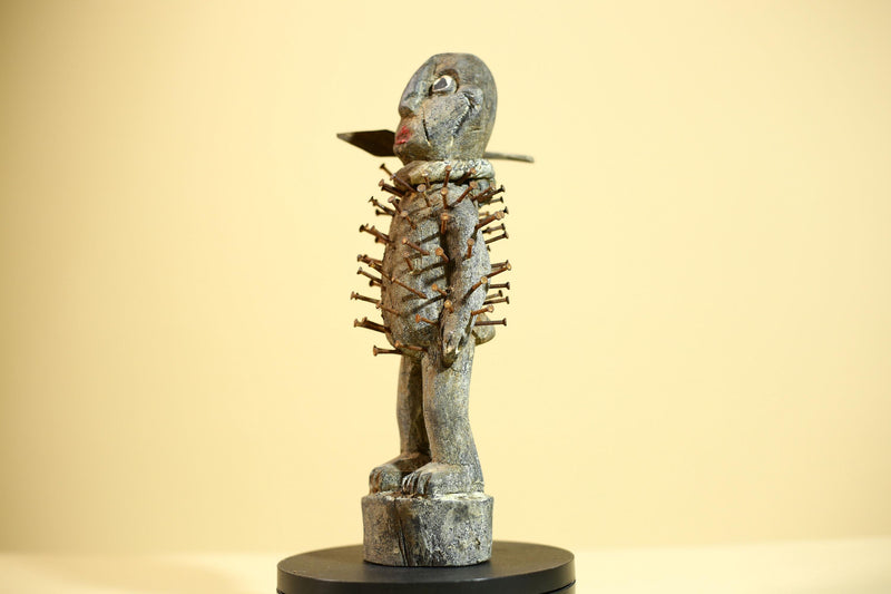 African Nkisi Nkondi Statue Carved Wood Nails Congo Tribal Ritual Art Decor-G5873