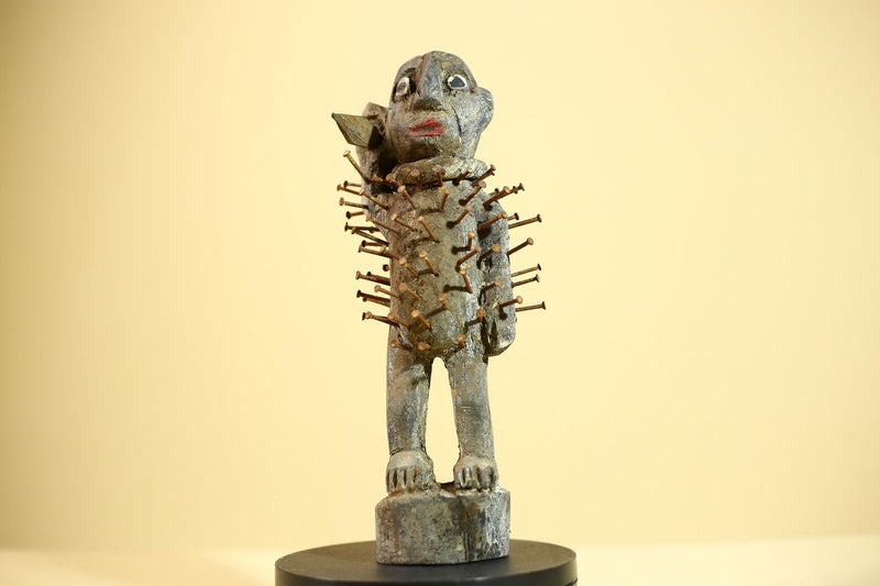 African Nkisi Nkondi Statue Carved Wood Nails Congo Tribal Ritual Art Decor-G5873