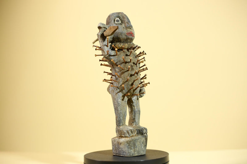African Nkisi Nkondi Statue Carved Wood Nails Congo Tribal Ritual Art Decor-G5873