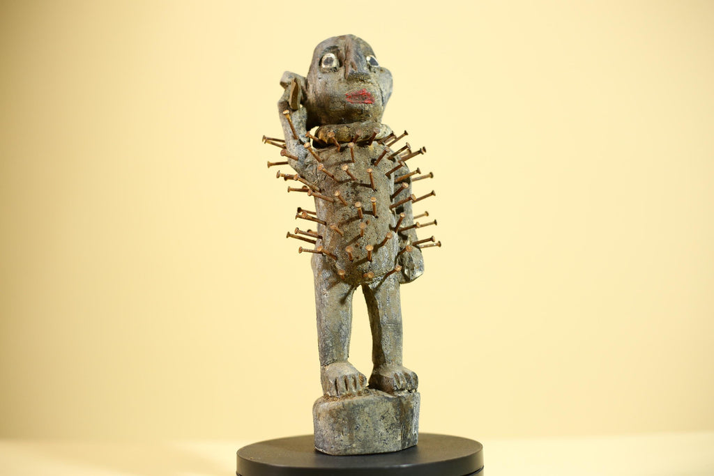 African Nkisi Nkondi Statue Carved Wood Nails Congo Tribal Ritual Art Decor-G5873
