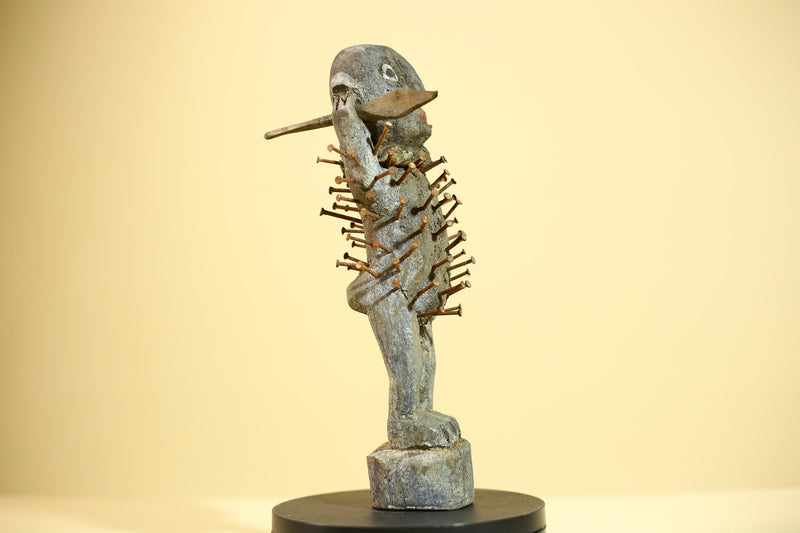 African Nkisi Nkondi Statue Carved Wood Nails Congo Tribal Ritual Art Decor-G5873