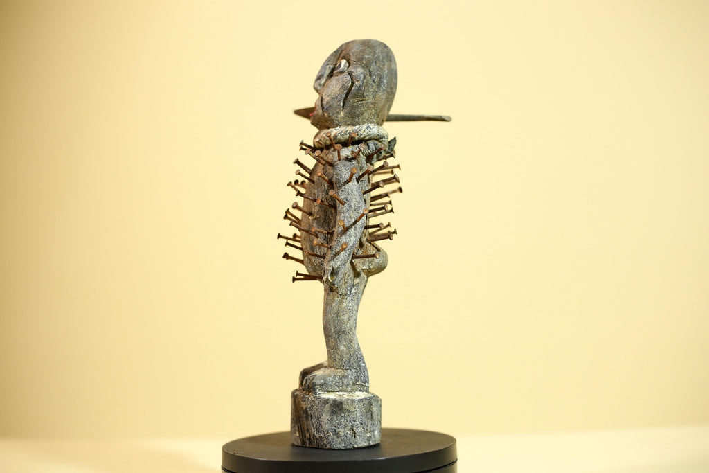African Nkisi Nkondi Statue Carved Wood Nails Congo Tribal Ritual Art Decor-G5873