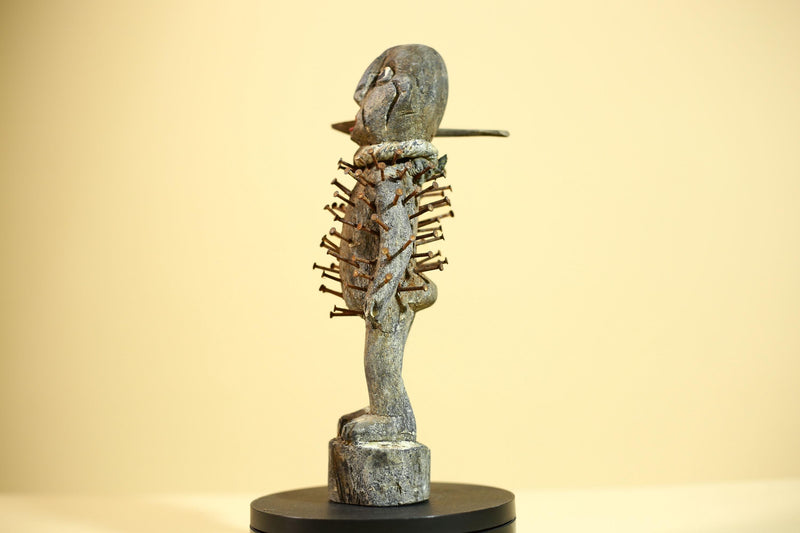 African Nkisi Nkondi Statue Carved Wood Nails Congo Tribal Ritual Art Decor-G5873