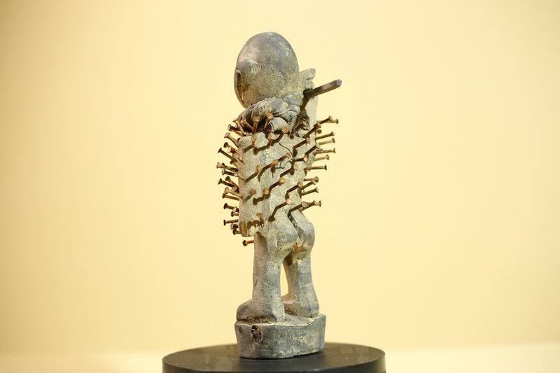 African Kongo Nail Fetish Statue Carved Wood Nkisi Nkondi Congo Ritual Figure-G5875