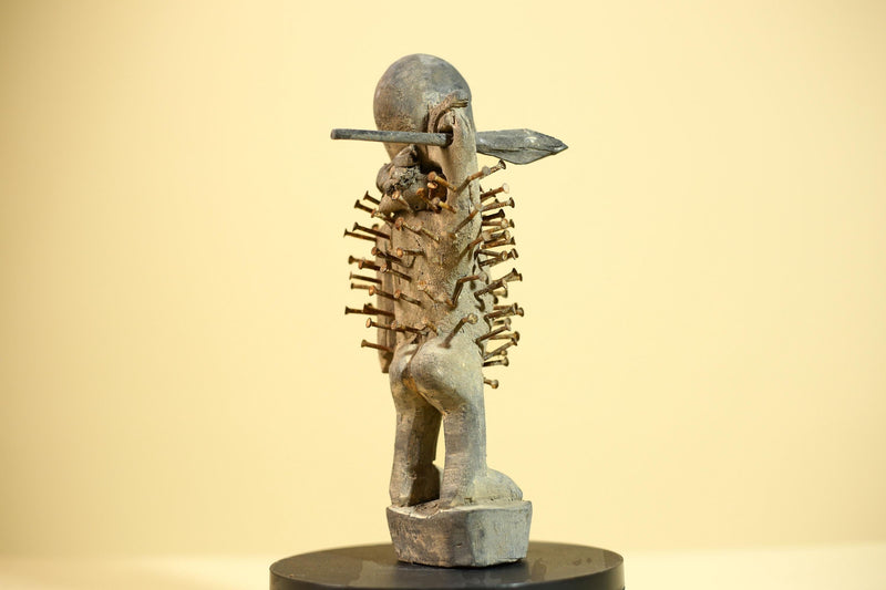 African Kongo Nail Fetish Statue Carved Wood Nkisi Nkondi Congo Ritual Figure-G5875