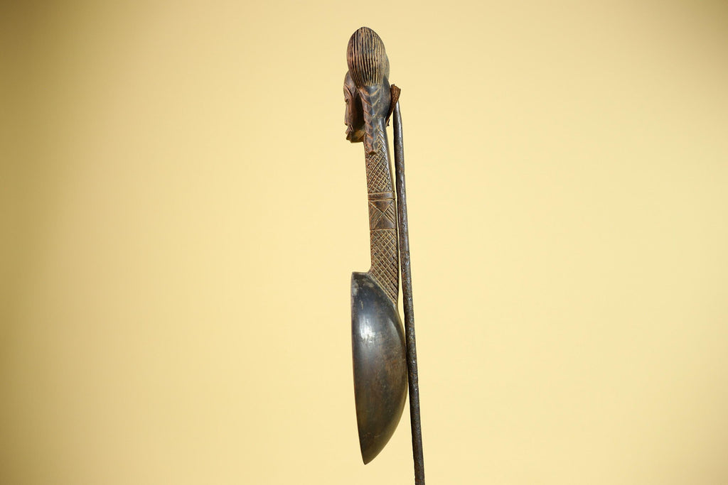 African Baule Spoon Carved Wood Female Head Côte d’Ivoire Tribal Art Decor-G5876