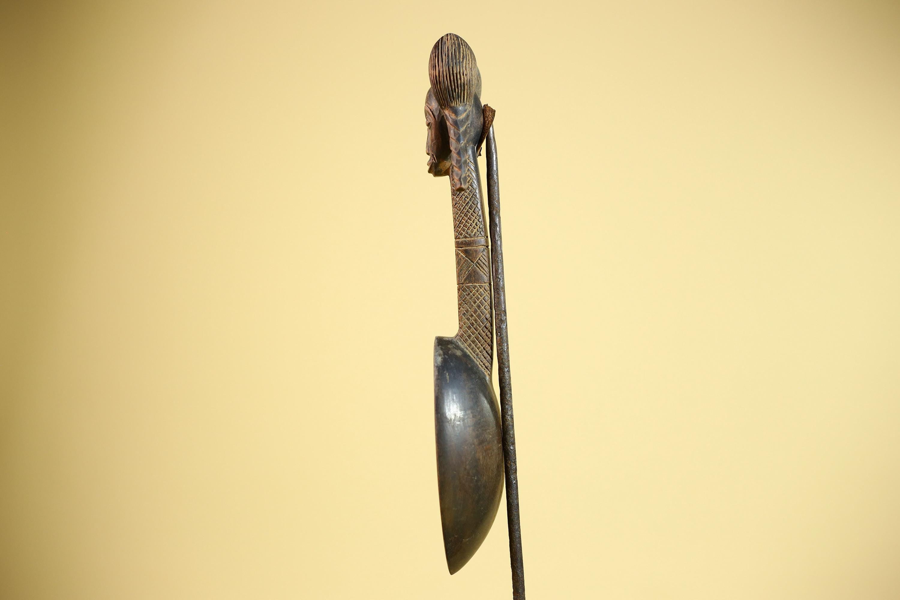 African Baule Spoon Carved Wood Female Head Côte d’Ivoire Tribal Art Decor-G5876