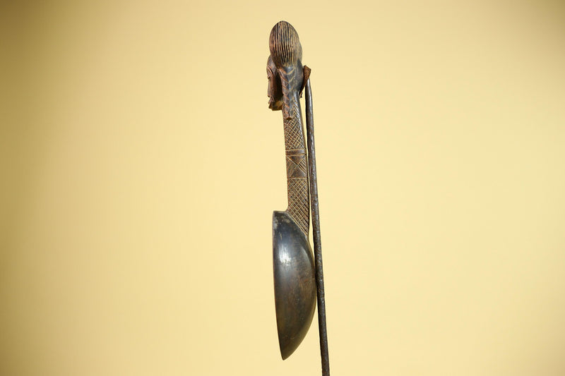African Baule Spoon Carved Wood Female Head Côte d’Ivoire Tribal Art Decor-G5876
