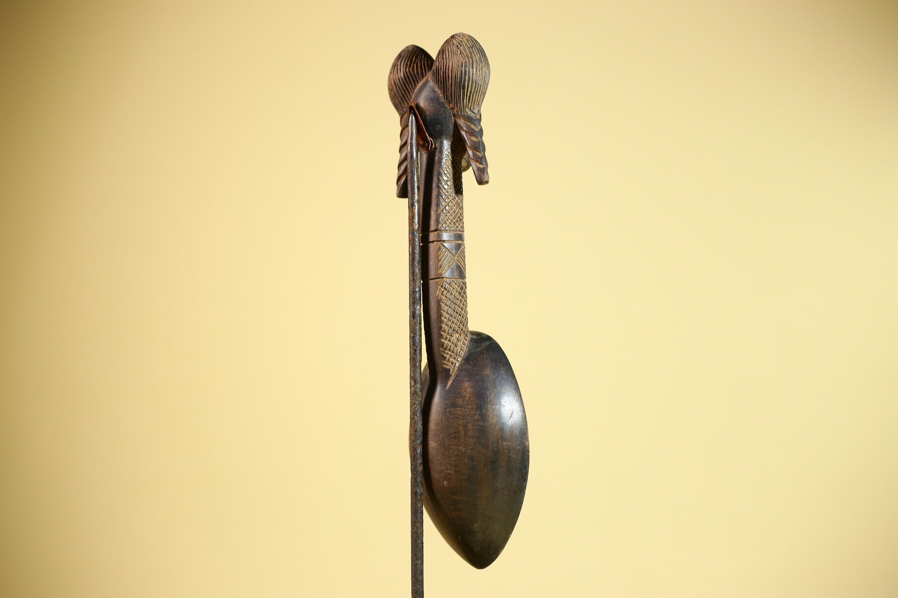 African Baule Spoon Carved Wood Female Head Côte d’Ivoire Tribal Art Decor-G5876