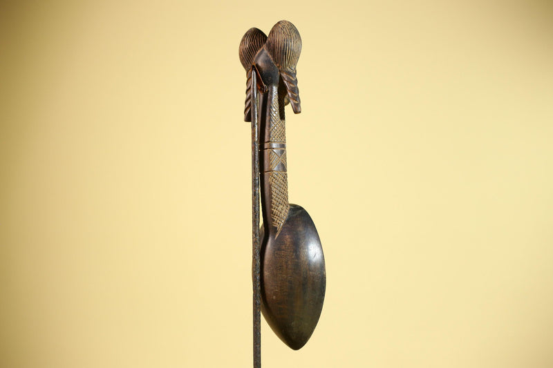 African Baule Spoon Carved Wood Female Head Côte d’Ivoire Tribal Art Decor-G5876