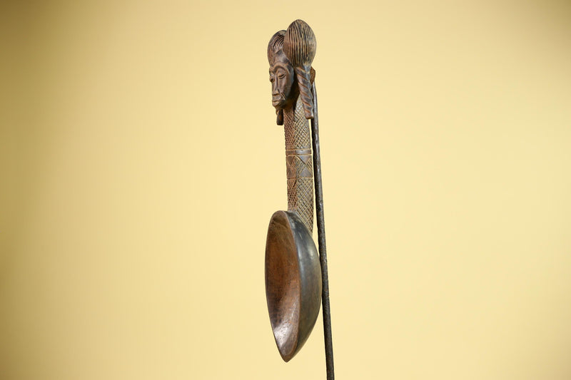 African Baule Spoon Carved Wood Female Head Côte d’Ivoire Tribal Art Decor-G5876