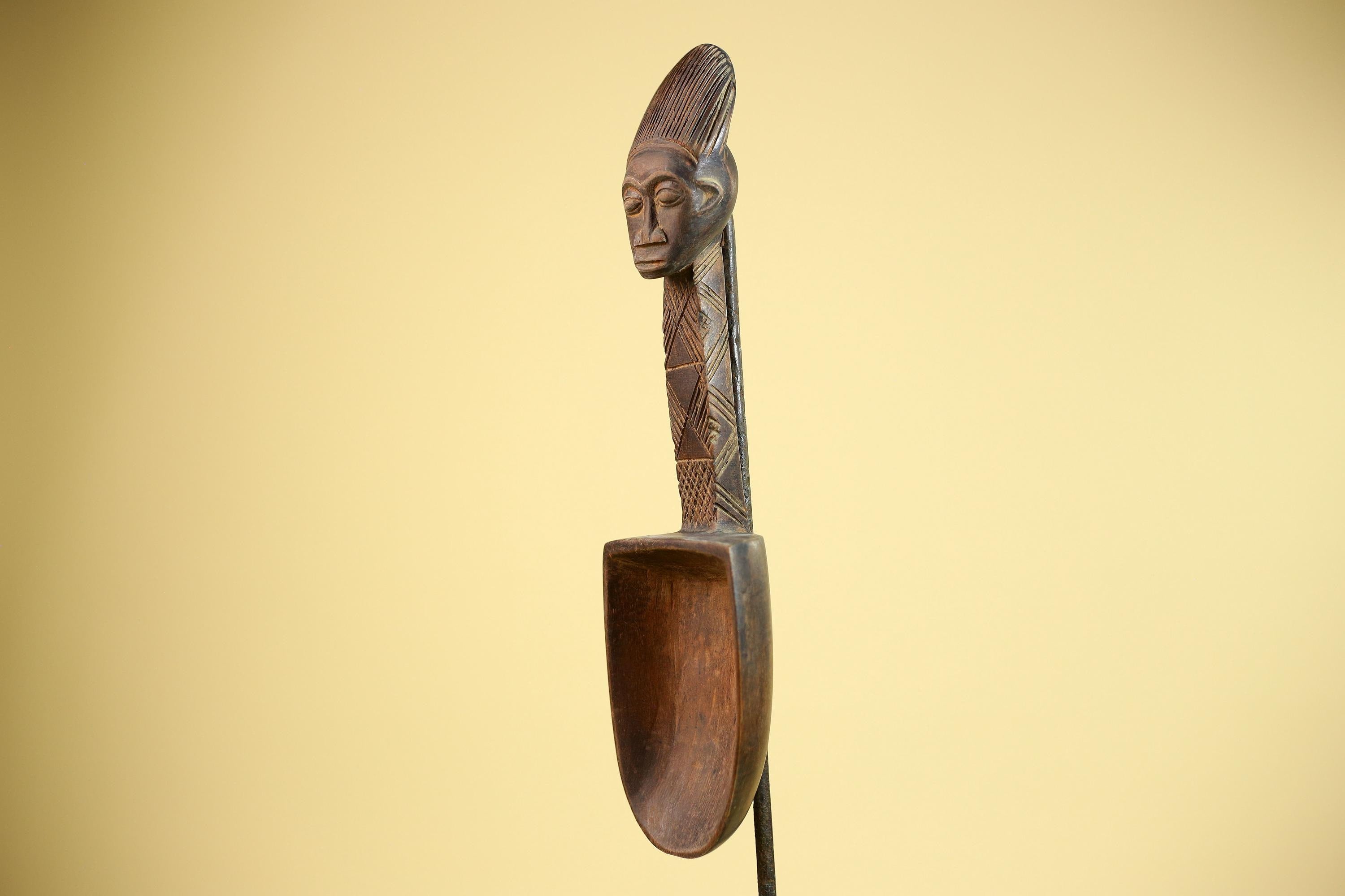 African Wooden Spoon Baule Côte d’Ivoire Tribal Art Hand-Carved Sculpture-G5878