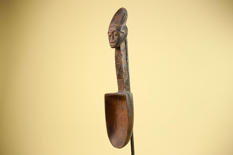 African Wooden Spoon Baule Côte d’Ivoire Tribal Art Hand-Carved Sculpture-G5878