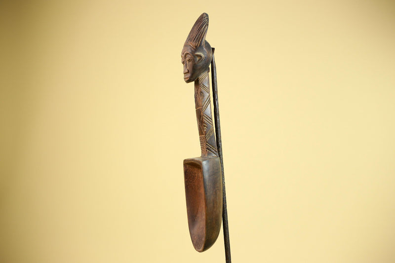 African Wooden Spoon Baule Côte d’Ivoire Tribal Art Hand-Carved Sculpture-G5878