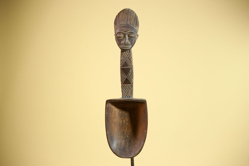 African Wooden Spoon Baule Côte d’Ivoire Tribal Art Hand-Carved Sculpture-G5878
