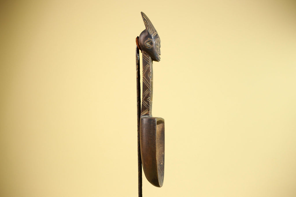 African Wooden Spoon Baule Côte d’Ivoire Tribal Art Hand-Carved Sculpture-G5878