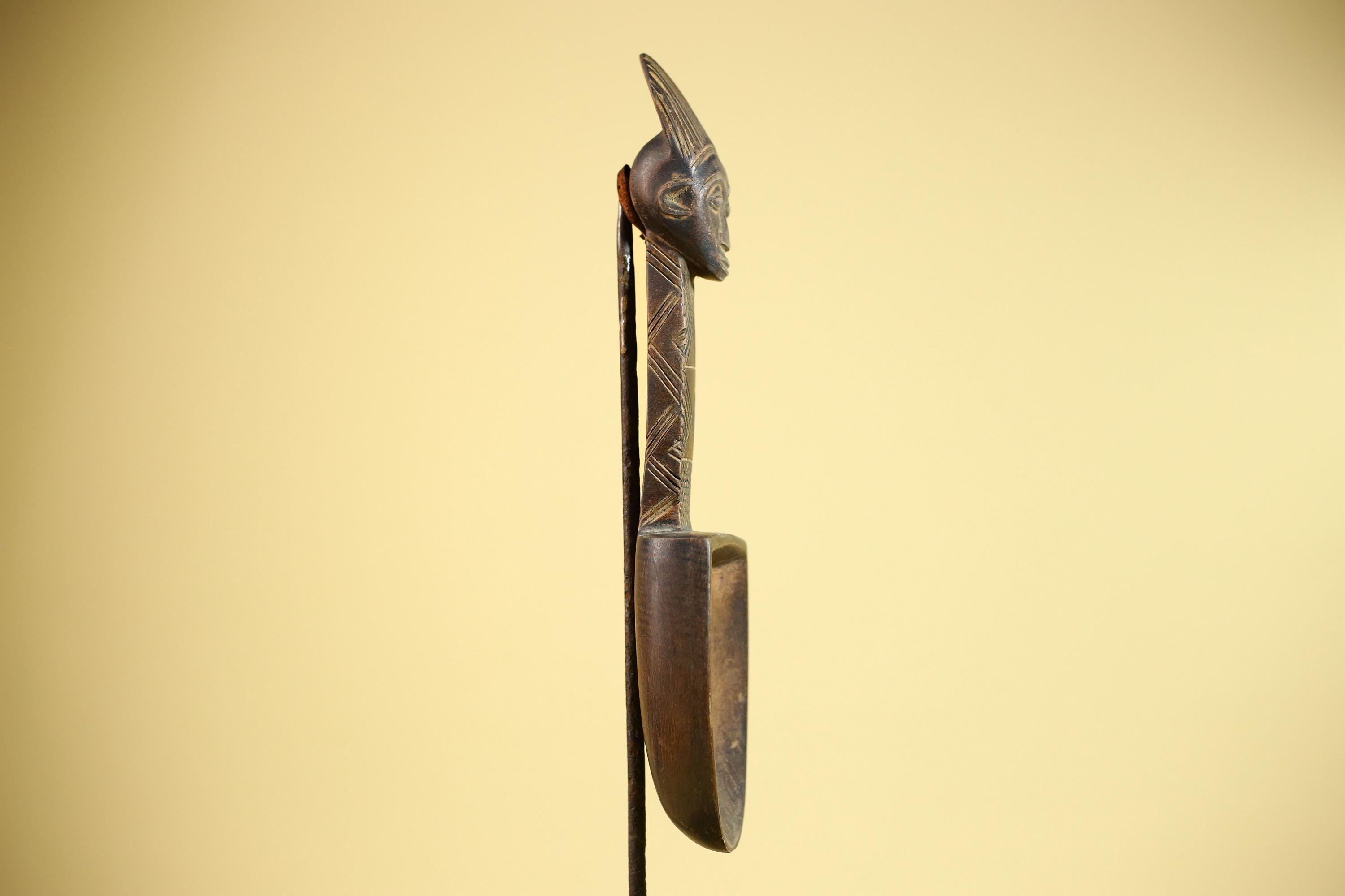 African Wooden Spoon Baule Côte d’Ivoire Tribal Art Hand-Carved Sculpture-G5878