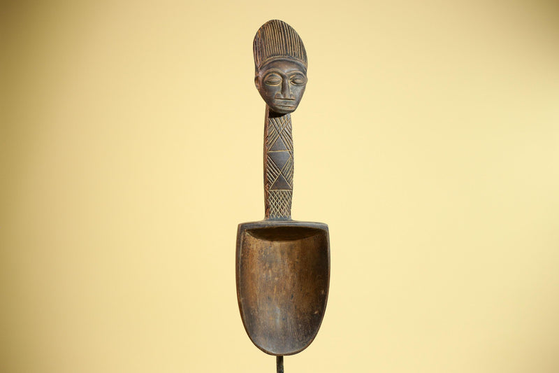 African Wooden Spoon Baule Côte d’Ivoire Tribal Art Hand-Carved Sculpture-G5878