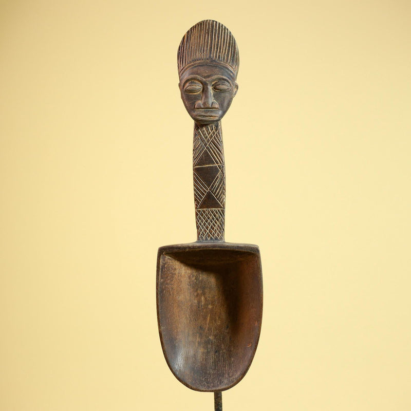 African Wooden Spoon Baule Côte d’Ivoire Tribal Art Hand-Carved Sculpture-G5878