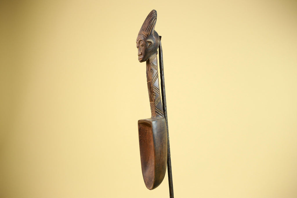African Wooden Spoon Baule Côte d’Ivoire Tribal Art Hand-Carved Sculpture-G5878
