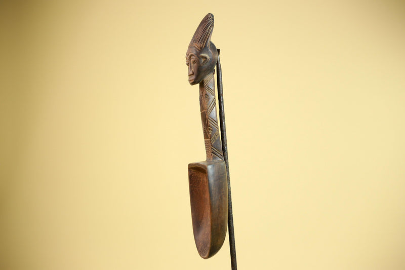 African Wooden Spoon Baule Côte d’Ivoire Tribal Art Hand-Carved Sculpture-G5878