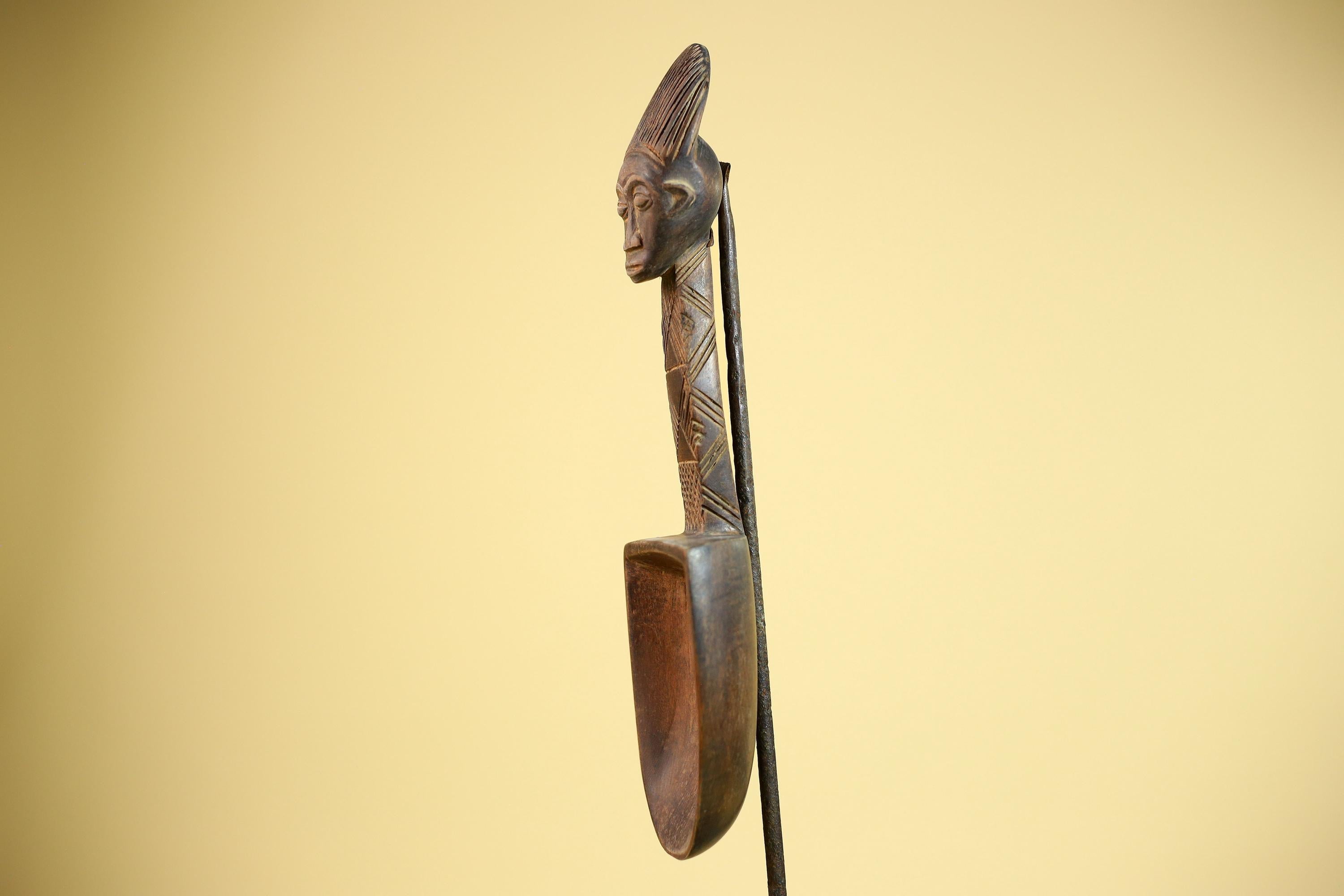 African Wooden Spoon Baule Côte d’Ivoire Tribal Art Hand-Carved Sculpture-G5878