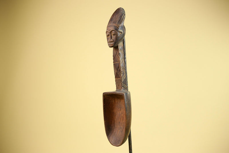 African Wooden Spoon Baule Côte d’Ivoire Tribal Art Hand-Carved Sculpture-G5878