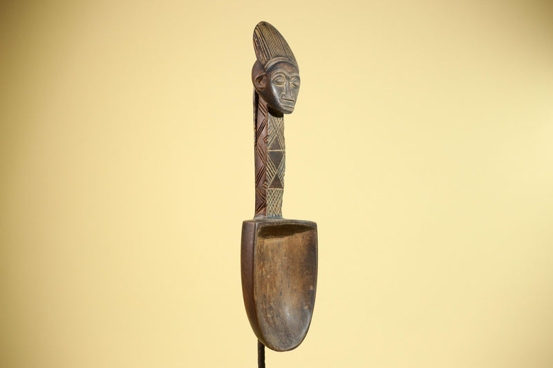 African Wooden Spoon Baule Côte d’Ivoire Tribal Art Hand-Carved Sculpture-G5878