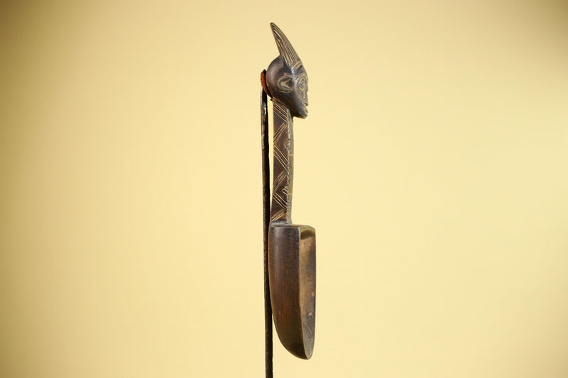 African Wooden Spoon Baule Côte d’Ivoire Tribal Art Hand-Carved Sculpture-G5878